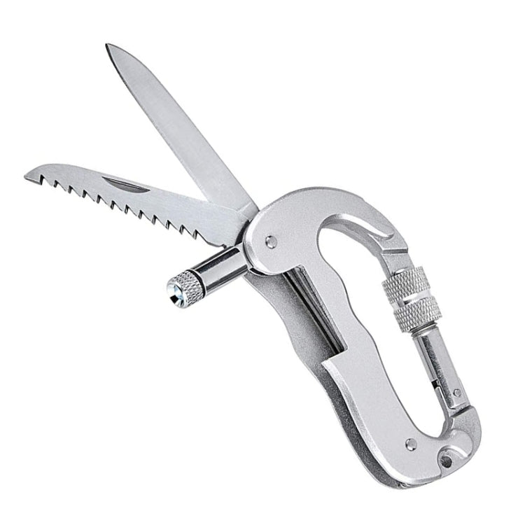 Gancio portachiavi a clip con moschettone a forma di D per carichi pesanti con doppio coltello e torcia a LED, D Shape + Knife