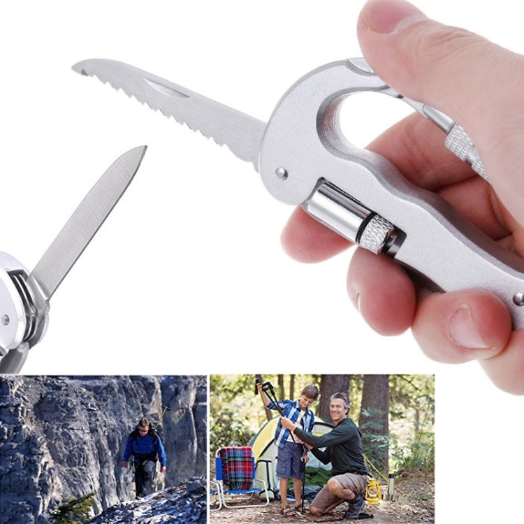 Gancio portachiavi a clip con moschettone a forma di D per carichi pesanti con doppio coltello e torcia a LED, D Shape + Knife