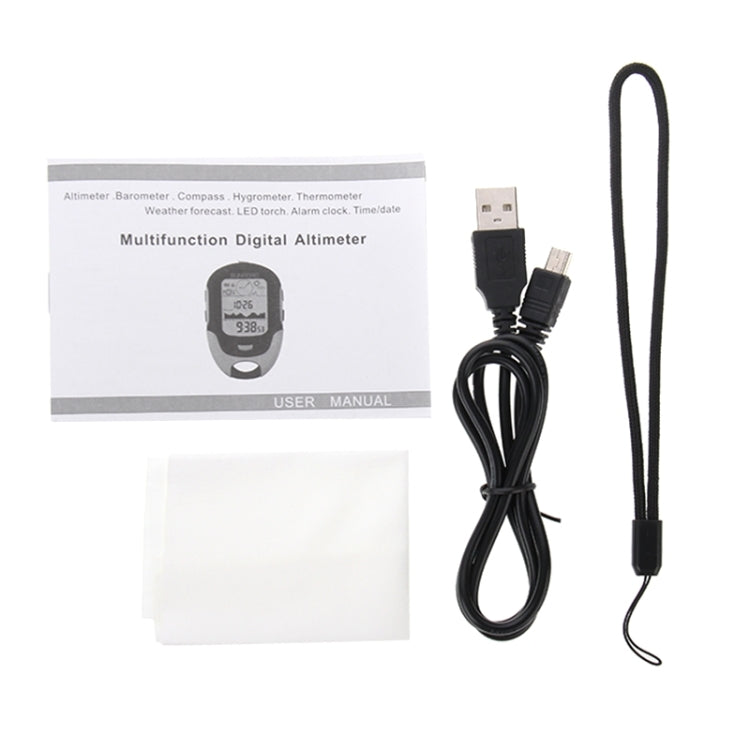 Altimetro digitale LCD multifunzione SUNROAD con bussola, barometro, termometro, igrometro, previsioni del tempo, torcia a LED e orologio, Multifunction
