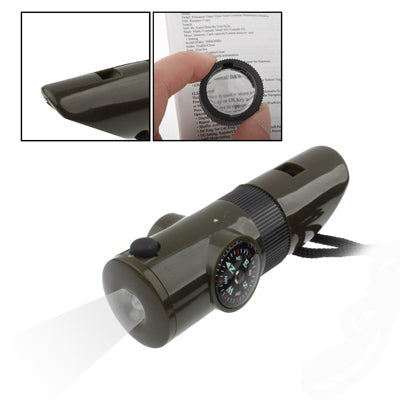 7 in 1 (fischietto di sopravvivenza/bussola/termometro/luce LED/lente d'ingrandimento/retroriflettore/corda), 7 in 1  Survival Whistle