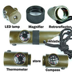 7 in 1 (fischietto di sopravvivenza/bussola/termometro/luce LED/lente d'ingrandimento/retroriflettore/corda), 7 in 1  Survival Whistle