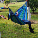 Amaca da campeggio in tela per esterni con allargamento singolo a strisce blu, dimensioni: 190 cm x 100 cm, 190cm x 100cm (Blue)