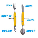 Set di posate pieghevoli da viaggio/campeggio 6 in 1 in acciaio inossidabile, cucchiaio + forchetta + coltello + set apribottiglie