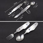 Set di posate pieghevoli da viaggio/campeggio 6 in 1 in acciaio inossidabile, cucchiaio + forchetta + coltello + set apribottiglie
