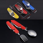 Set di posate pieghevoli da viaggio/campeggio 6 in 1 in acciaio inossidabile, cucchiaio + forchetta + coltello + set apribottiglie
