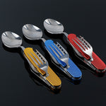 Set di posate pieghevoli da viaggio/campeggio 6 in 1 in acciaio inossidabile, cucchiaio + forchetta + coltello + set apribottiglie