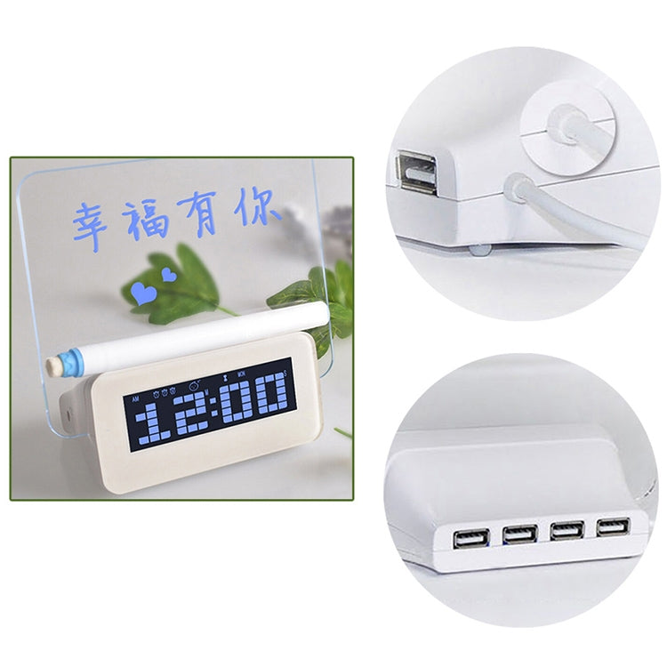 Termometro sveglia digitale LCD multifunzione + HUB USB a 4 porte + bacheca messaggi con retroilluminazione LCD blu o verde, USB Message Board