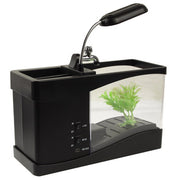 Mini acquario da tavolo USB per pesci con acqua corrente e 6 luci a LED, display LCD con calendario, ora e sveglia (contiene 1,5 litri d'acqua)