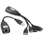 Adattatore ripetitore cavo prolunga LAN USB 2.0 CAT5 / CAT5E / CAT6 RJ45 a 4 USB Ethernet Extender, 4 Ports USB