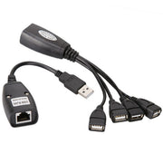Adattatore ripetitore cavo prolunga LAN USB 2.0 CAT5 / CAT5E / CAT6 RJ45 a 4 USB Ethernet Extender, 4 Ports USB