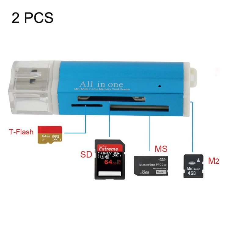 Lettore di schede di memoria Multi All in 1 USB 2.0 Micro SD SDHC TF M2 MMC MS PRO DUO da 2 pezzi