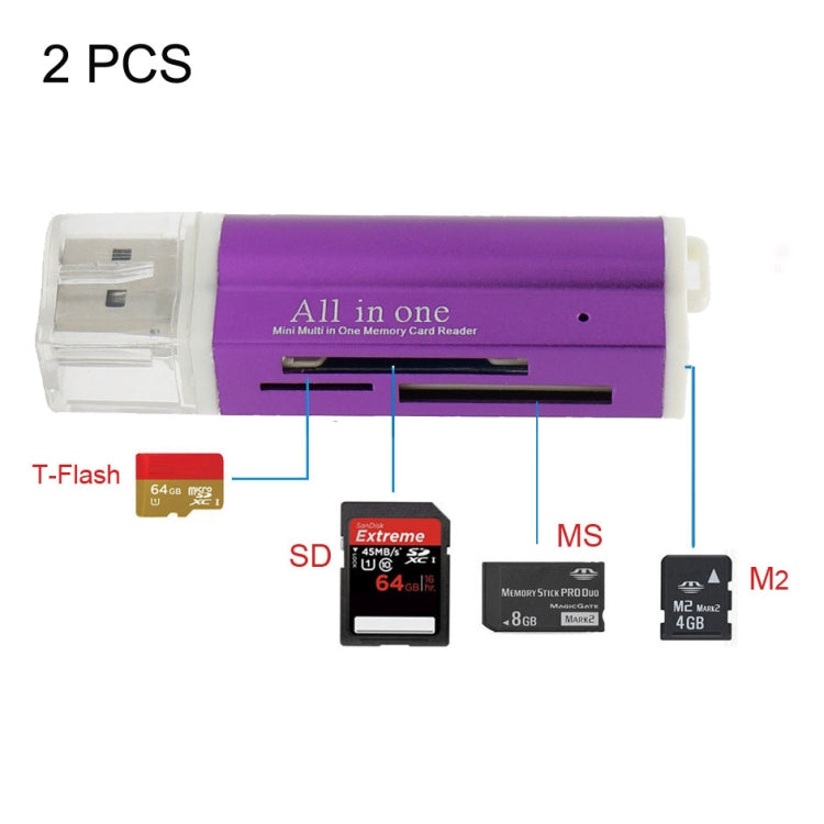 Lettore di schede di memoria Multi All in 1 USB 2.0 Micro SD SDHC TF M2 MMC MS PRO DUO da 2 pezzi