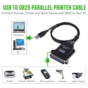 Cavo adattatore per stampante da USB a parallelo 1284 a 36 pin, lunghezza cavo: 1 m, USB 2.0 to IEEE1284 (Black)