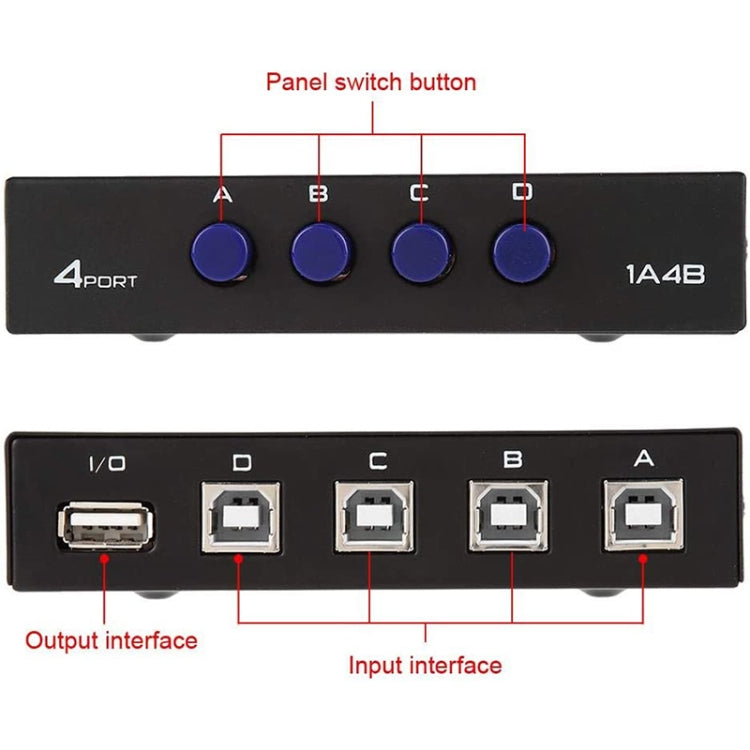FENGJIE FJ-IA4B-C Switcher condiviso con commutatore a pressione USB 2.0 a 4 porte ad alta velocità per stampante scanner per computer PC, FENGJIE FJ-IA4B-C