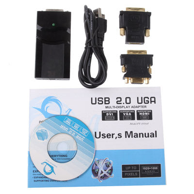 Adattatore display da USB 2.0 a DVI/VGA/HDMI, supporto Full HD 1080P, espandibile fino a 6 unità display, USB 2.0 Resolution: 1920*1080