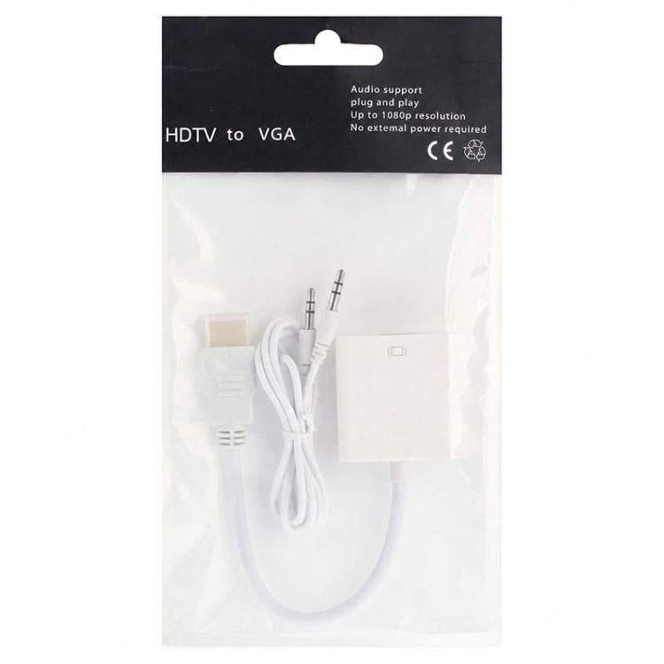 Cavo di uscita audio da HDMI a VGA Full HD 1080P da 24 cm per computer/DVD/set-top box digitale/laptop/telefono cellulare/lettore multimediale, Length: 24cm, Length: 24cm(White)