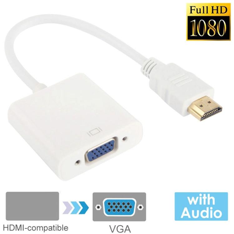Cavo di uscita audio da HDMI a VGA Full HD 1080P da 24 cm per computer/DVD/set-top box digitale/laptop/telefono cellulare/lettore multimediale, Length: 24cm, Length: 24cm(White)