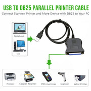 Cavo convertitore di stampa con porta femmina da USB 2.0 a DB25 a 25 pin, USB to DB25 Female (Black)