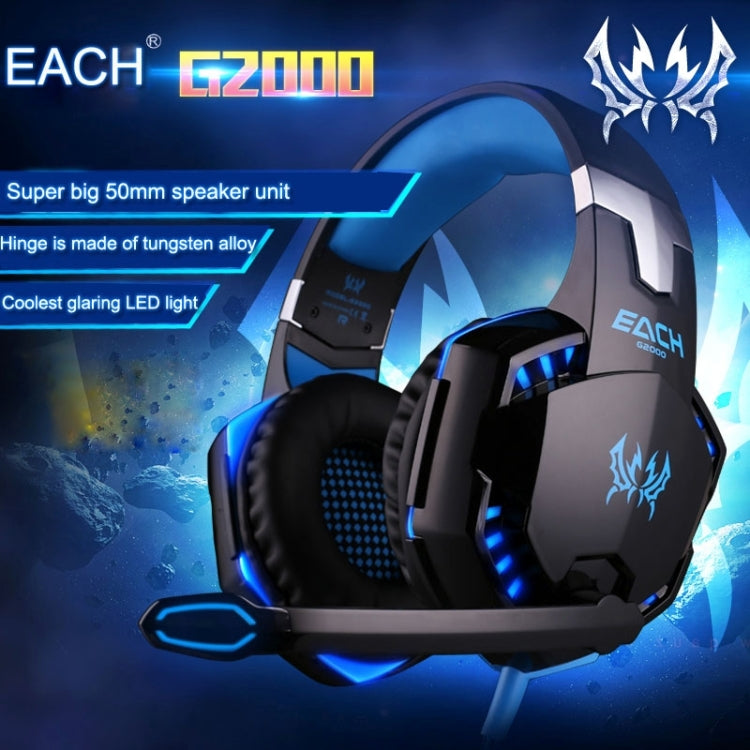 EACH G2000 Cuffie da gioco stereo per bassi over-ear con microfono e luce LED per computer, lunghezza cavo: 2,2 m