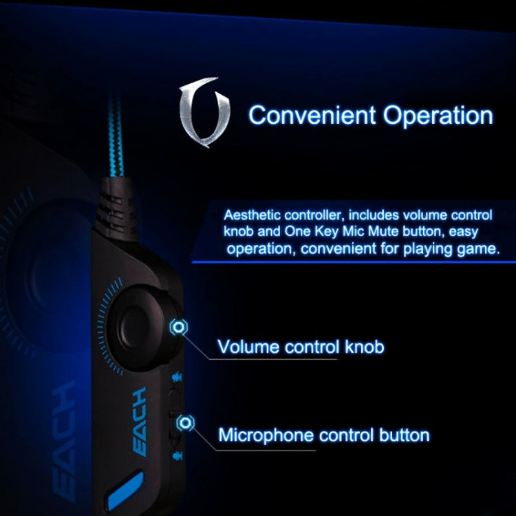 EACH G2000 Cuffie da gioco stereo per bassi over-ear con microfono e luce LED per computer, lunghezza cavo: 2,2 m