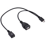 Cavo OTG sdoppiatore a Y USB 2.0 Micro-B maschio a USB 2.0 Micro-B femmina maschio e USB 2.0 femmina, lunghezza: 19/30 cm