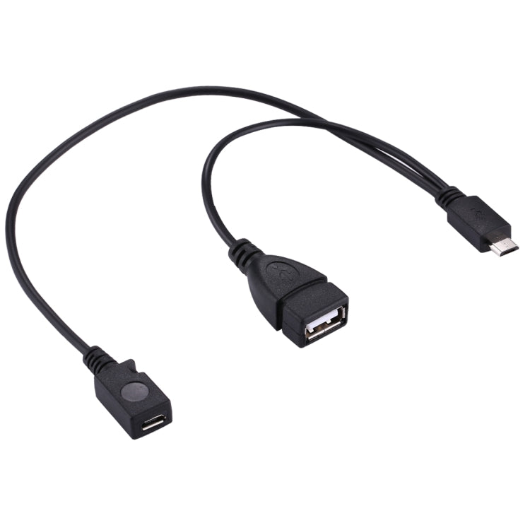 Cavo OTG sdoppiatore a Y USB 2.0 Micro-B maschio a USB 2.0 Micro-B femmina maschio e USB 2.0 femmina, lunghezza: 19/30 cm