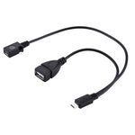 Cavo OTG sdoppiatore a Y USB 2.0 Micro-B maschio a USB 2.0 Micro-B femmina maschio e USB 2.0 femmina, lunghezza: 19/30 cm