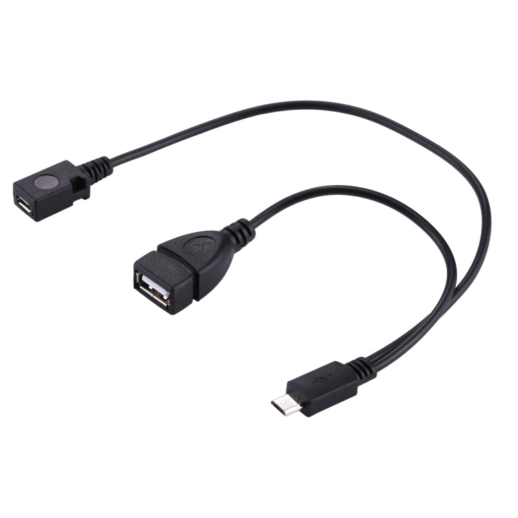 Cavo OTG sdoppiatore a Y USB 2.0 Micro-B maschio a USB 2.0 Micro-B femmina maschio e USB 2.0 femmina, lunghezza: 19/30 cm