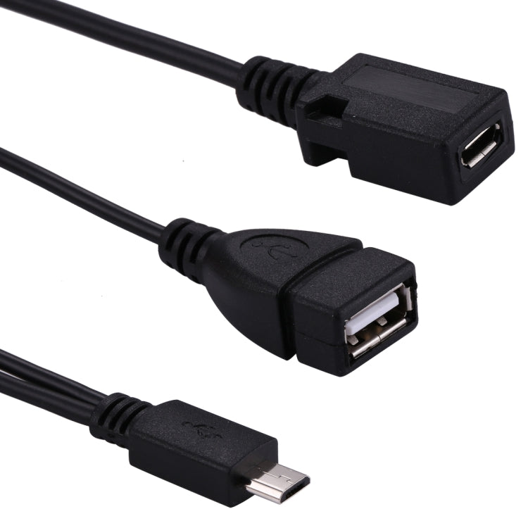 Cavo OTG sdoppiatore a Y USB 2.0 Micro-B maschio a USB 2.0 Micro-B femmina maschio e USB 2.0 femmina, lunghezza: 19/30 cm