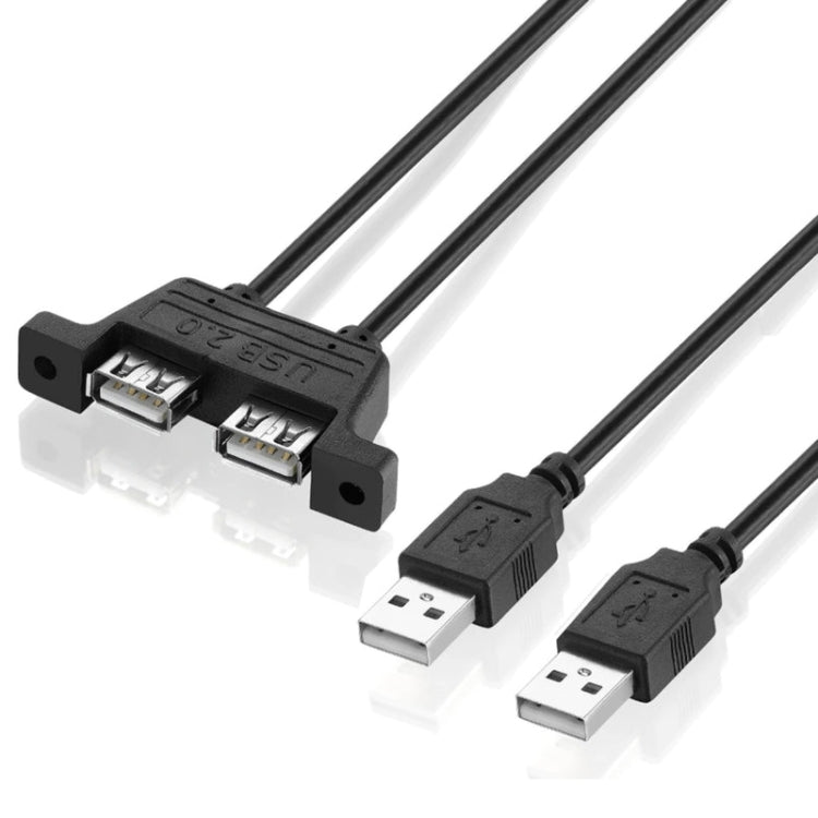 2 USB 2.0 maschio a 2 porte USB 2.0 femmina con cavo di prolunga a 2 fori per viti, lunghezza: 50 cm, 2 USB 2.0 AM to 2 USB AF