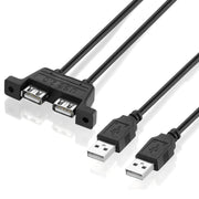 2 USB 2.0 maschio a 2 porte USB 2.0 femmina con cavo di prolunga a 2 fori per viti, lunghezza: 50 cm, 2 USB 2.0 AM to 2 USB AF