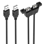 2 USB 2.0 maschio a 2 porte USB 2.0 femmina con cavo di prolunga a 2 fori per viti, lunghezza: 50 cm, 2 USB 2.0 AM to 2 USB AF