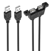 2 USB 2.0 maschio a 2 porte USB 2.0 femmina con cavo di prolunga a 2 fori per viti, lunghezza: 50 cm, 2 USB 2.0 AM to 2 USB AF