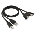 2 USB 2.0 maschio a 2 porte USB 2.0 femmina con cavo di prolunga a 2 fori per viti, lunghezza: 50 cm, 2 USB 2.0 AM to 2 USB AF