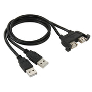2 USB 2.0 maschio a 2 porte USB 2.0 femmina con cavo di prolunga a 2 fori per viti, lunghezza: 50 cm, 2 USB 2.0 AM to 2 USB AF