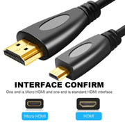 Cavo da 1,8 m placcato oro 3D 1080P da micro HDMI maschio a HDMI maschio per telefono cellulare, fotocamere, GoPro, Gold Plated Micro HDMI, Length: 1.8m