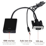 Adattatore box convertitore video HDMI da VGA + audio a Full HD 1080P per HDTV, HDMI Female to VGA Male + Adudio Black