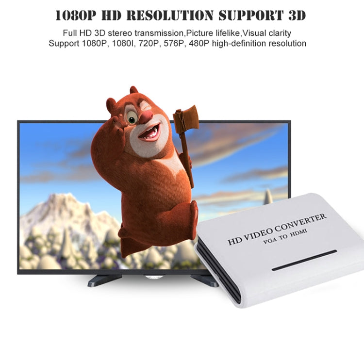 Convertitore video HDTV audio da VGA a HDMI HD 1080P, VGA to HDMI (White)