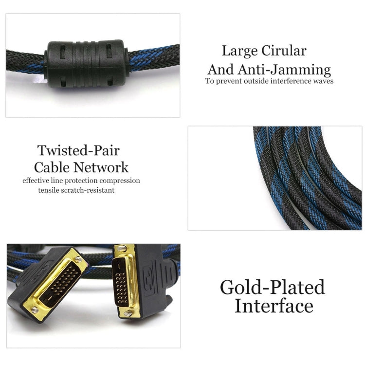 Cavo video DVI-I Dual Link 24+5 pin maschio-maschio stile rete in nylon, lunghezza: 1,5 m, DVI 24+5 1.5m