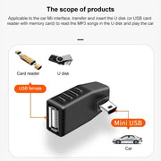 Adattatore Mini USB maschio a USB 2.0 AF, supporta la funzione OTG, 90 Degree Left Angled, 90 Degree Right Angled