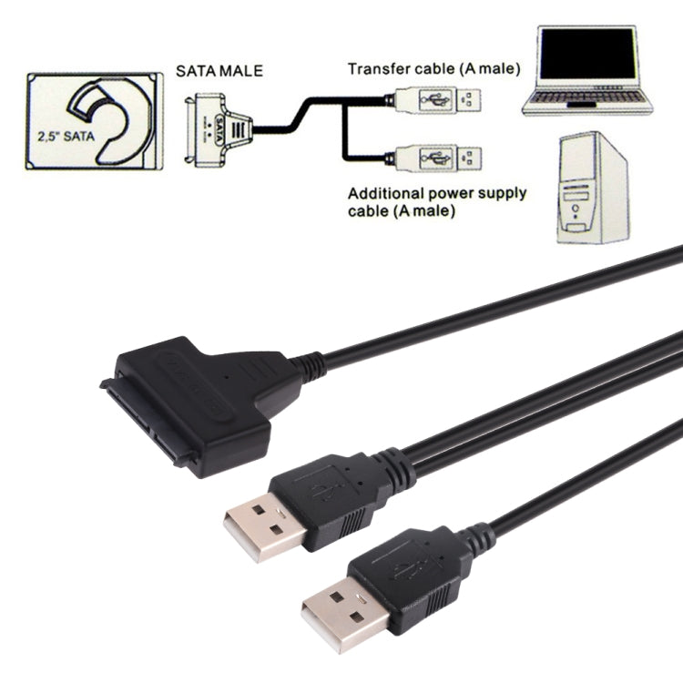 Adattatore convertitore cavo dati SATA da USB 2.0 a 7+15 pin 22 pin con custodia per disco rigido da 2,5/3,5 pollici HDD, USB to SATA With USB (W)