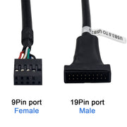 Cavo adattatore USB 2.0 da 9 pin per scheda madre femmina a USB 3.0 da 19 pin per alloggiamento maschio, lunghezza: 15 cm, 9 Pin Female to 19 Pin Male