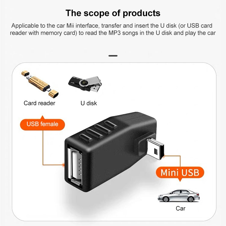 Adattatore AF da mini USB maschio a USB 2.0 da 90 gradi, 90 Degree Up Angled, 90 Degree Down Angled