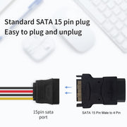 Adattatore SATA da 15 pin maschio a 4 pin femmina, SATA 15 Pin Male to 4 Pin