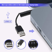 Mini cavo a spirale da USB a USB 2.0 AM a 5 pin/cavo a molla, lunghezza: 25 cm (può essere esteso fino a 80 cm), Mini USB to USB AM, Length: 80cm