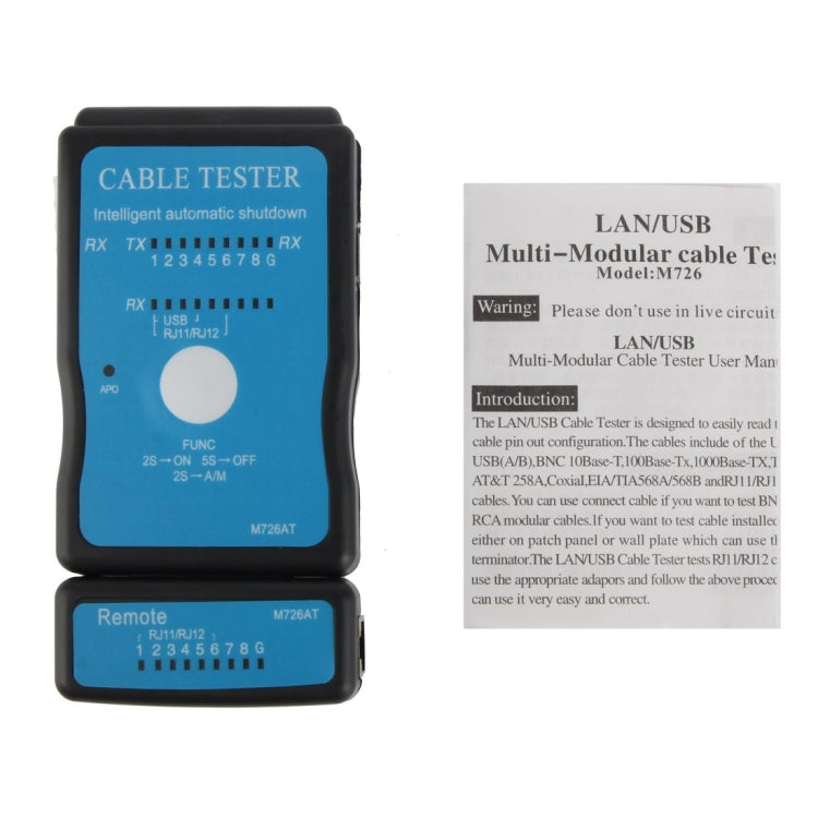 Tester per cavi di rete multifunzione per cavi USB, RJ45 e RJ11, RJ45/RJ11 Blue