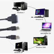Doppio cavo adattatore per disco rigido USB 2.0 a SATA per HDD/SSD SATA da 2,5 pollici, Double USB 2.0 to SATA