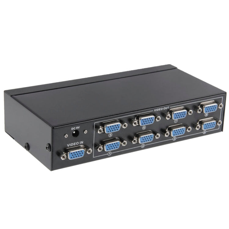 FJ-2508A Sdoppiatore video VGA a 8 porte Alta risoluzione 1920 x 1440 Supporta larghezza di banda video 250 MHz, 8 Ports Splitter Black
