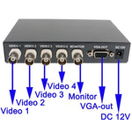 VGA in modalità quad split nero per 4/8 videocamere