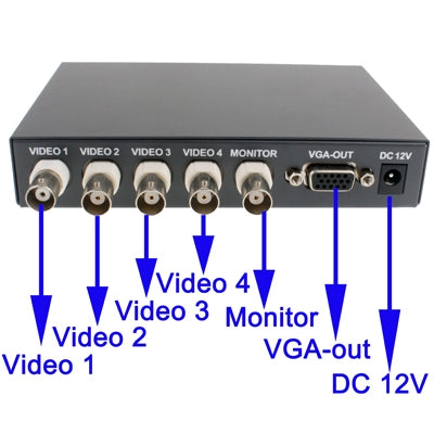 VGA in modalità quad split nero per 4/8 videocamere